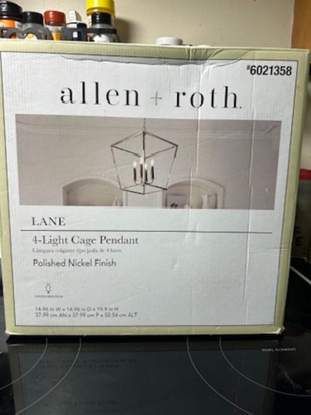 allen + roth Lane 4-Light Cage Pendant Polished Nickel #6021358 NEW